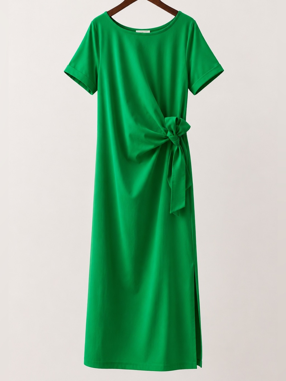 Sezane Green Midi Dress with Side Knot Detail - Picture 9 of 9